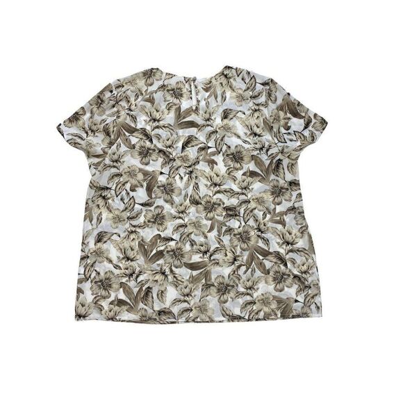 J JILL Brown Taupe Cream Floral Short Sleeve Crew Neck Top Sz Medium - Picture 7 of 7